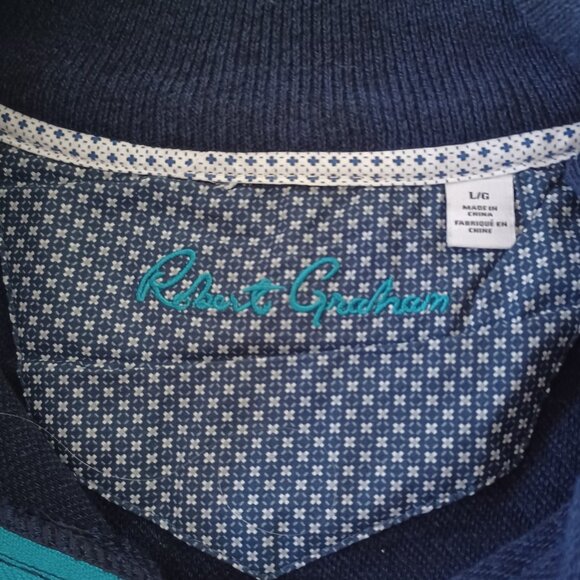 Robert Graham Sweater Men's L Blue Cotton Classic Fit 1/4 Cotton Preppy Dapper - Picture 3 of 6